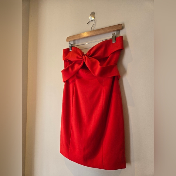 Jay Godfrey Red Strapless Bow Front Mini Dress Size 6 - Picture 2 of 10